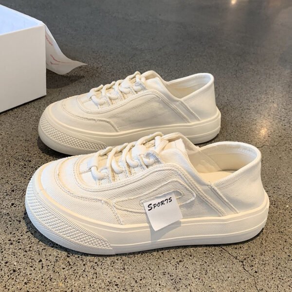 Low-cut white canvas shoes women's summer thin section student thick-soled super fire design sense niche one-step pedal shoes New Fashion - Image 2