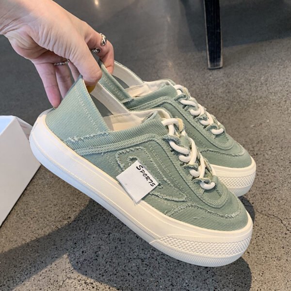 Low-cut white canvas shoes women's summer thin section student thick-soled super fire design sense niche one-step pedal shoes New Fashion - Image 3