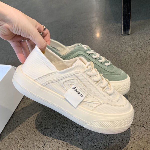 Low-cut white canvas shoes women's summer thin section student thick-soled super fire design sense niche one-step pedal shoes New Fashion - Image 4