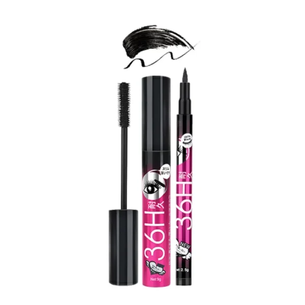 Pack Of 2 Thick Curling Mascara and Liquid Eyeliner Set Waterproof Mascara Eyeliner pen "SF" - Image 3
