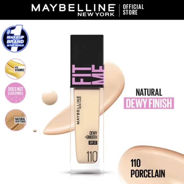 Maybelline NY New Fit Me Dewy + Smooth Liquid Foundation SPF 30 - 110 Porcelain 30ml - For Normal to Dry Skin "SF"