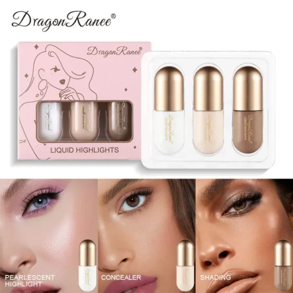 Dragon Ranee 3 Color 3D Face Highlighter Face Contour Bronzer Brightening Concealer Beautifying Cream Sticks 4.5g x 3pcs DR57 "SF" - Image 2