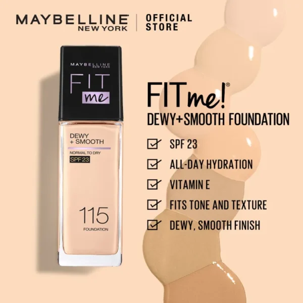 Maybelline NY New Fit Me Dewy + Smooth Liquid Foundation SPF 30 - 110 Porcelain 30ml - For Normal to Dry Skin "SF" - Image 3