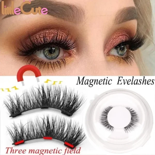 4Pcs Set 3 Magnets False Eyelashes / 6D Handmade No Glue Reusable Soft Natural Thick Long Eye Lashes / Beauty Makeup Lashes Extension Tools "SF"