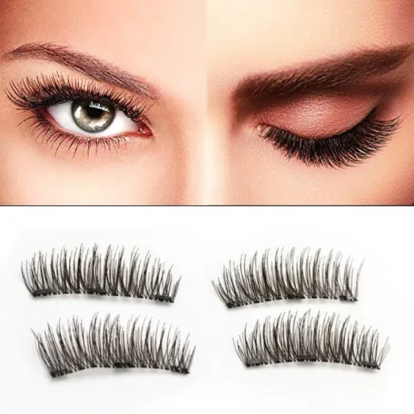 4Pcs Set 3 Magnets False Eyelashes / 6D Handmade No Glue Reusable Soft Natural Thick Long Eye Lashes / Beauty Makeup Lashes Extension Tools "SF" - Image 2