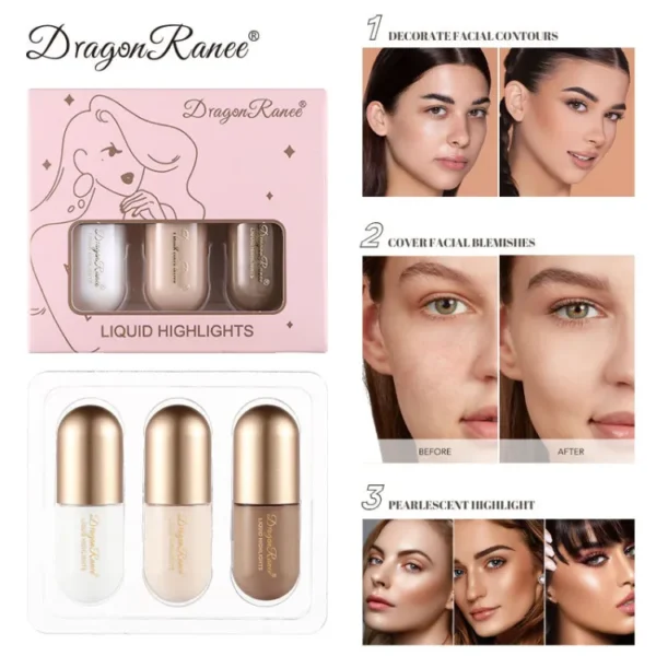 Dragon Ranee 3 Color 3D Face Highlighter Face Contour Bronzer Brightening Concealer Beautifying Cream Sticks 4.5g x 3pcs DR57 "SF"