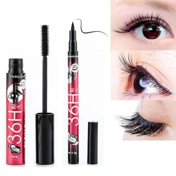 Pack Of 2 Thick Curling Mascara and Liquid Eyeliner Set Waterproof Mascara Eyeliner pen "SF" - Image 4