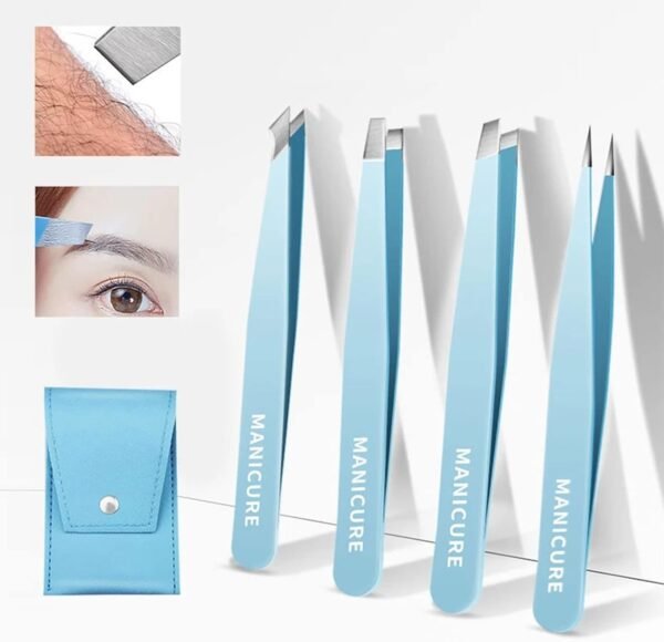 Stainless Steel Eyebrow Tweezer Set for Precise Hair Removal - Rustproof Alloy Tips, Inclusions, and Facial Hair. (4-Piece Set